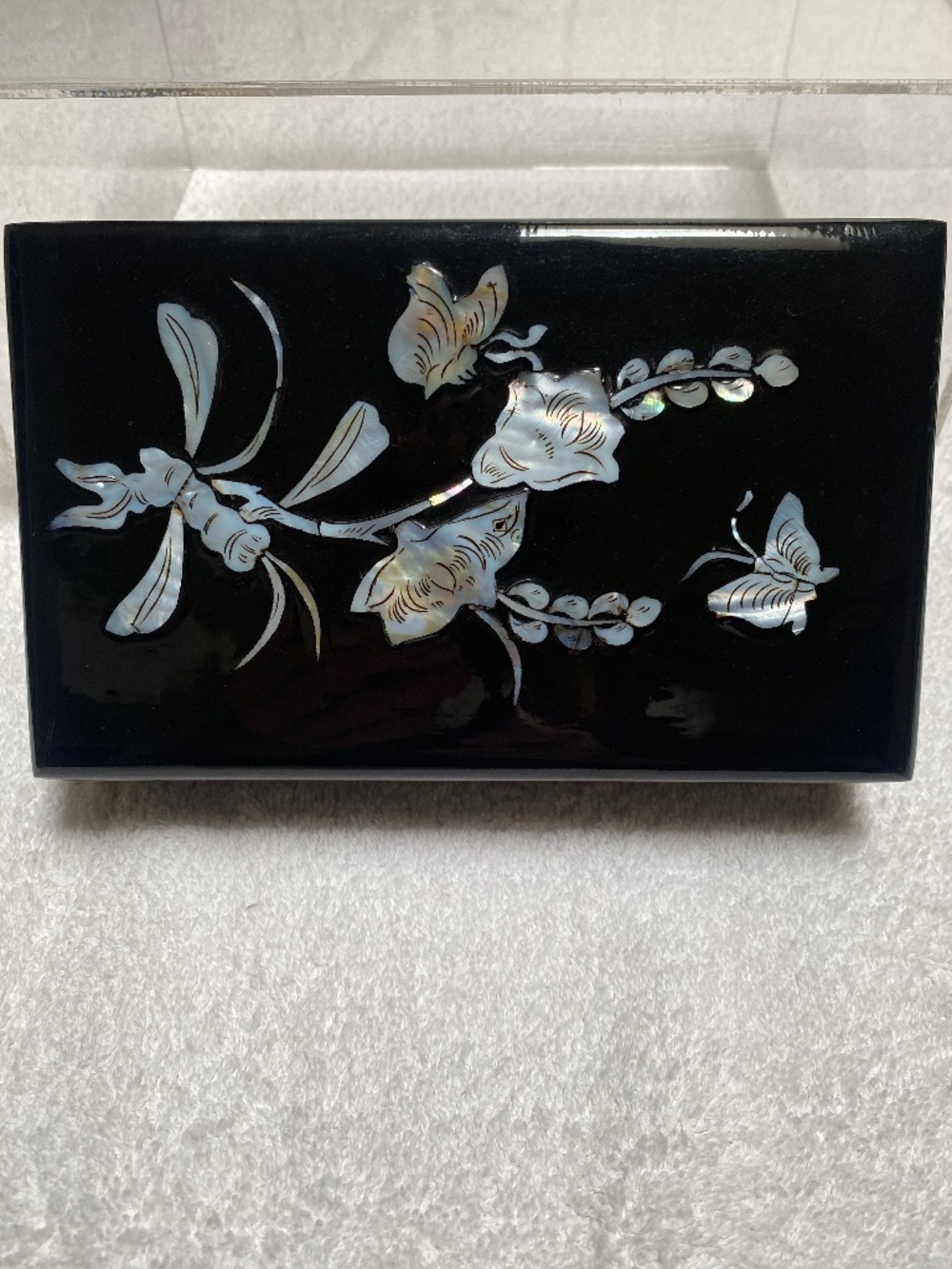 Vintage Black Inlay Oriental Design Box.